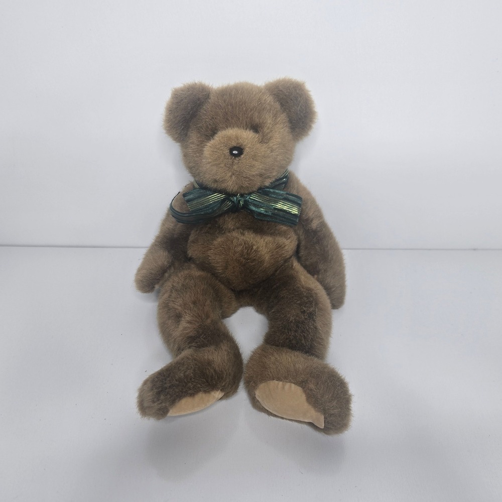 Vintage FAO Schwarz Brown Plush Teddy Bear with Bow 15" Stuffed Animal